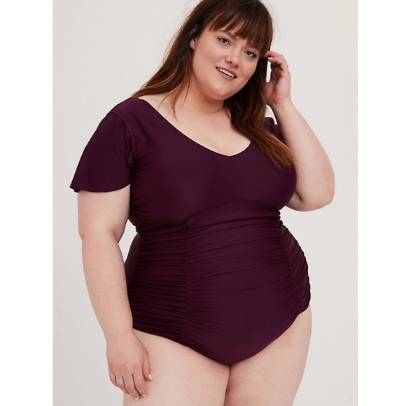 Torrid swimsuit grape purple flutter sleeve - Picture 4 of 13